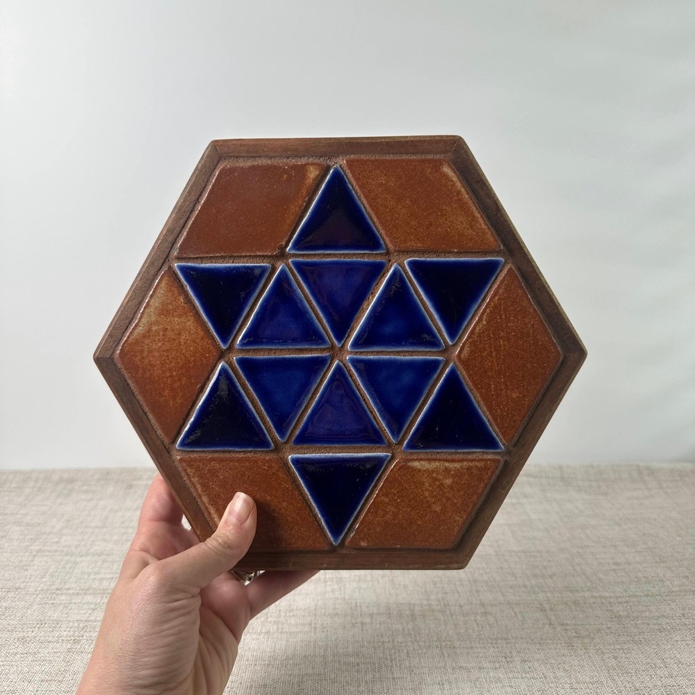 Vintage Rochester Folk Art Guild Pottery Tile Trivet Wall Art Cobalt Blue